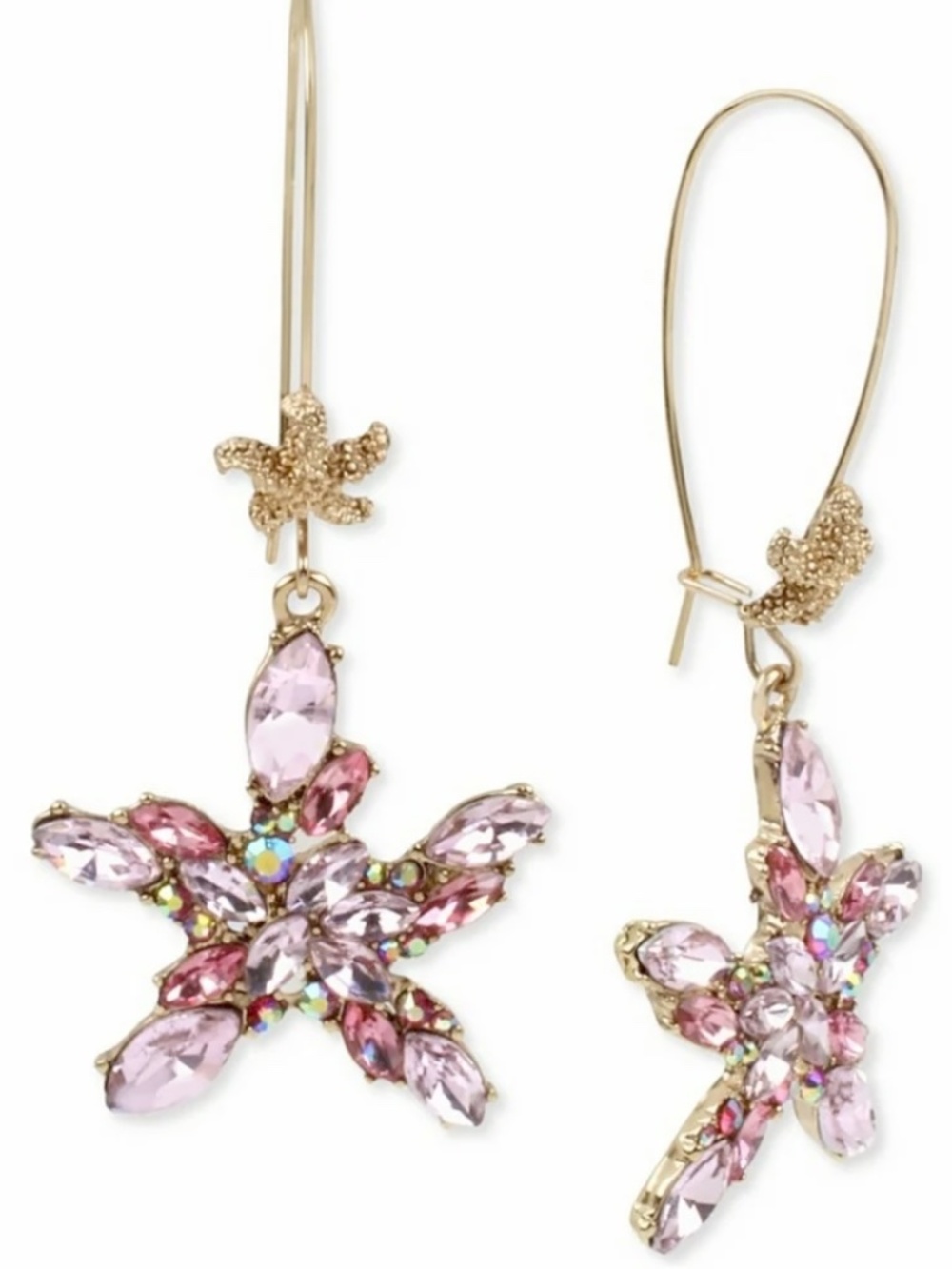 NEW Betsey Johnson Pink Crystal Starfish Drop Earrings Gold Rhinestone